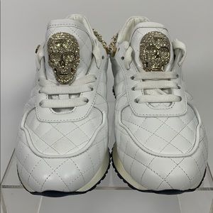Philipp Plein White quilted studded skull sneakers